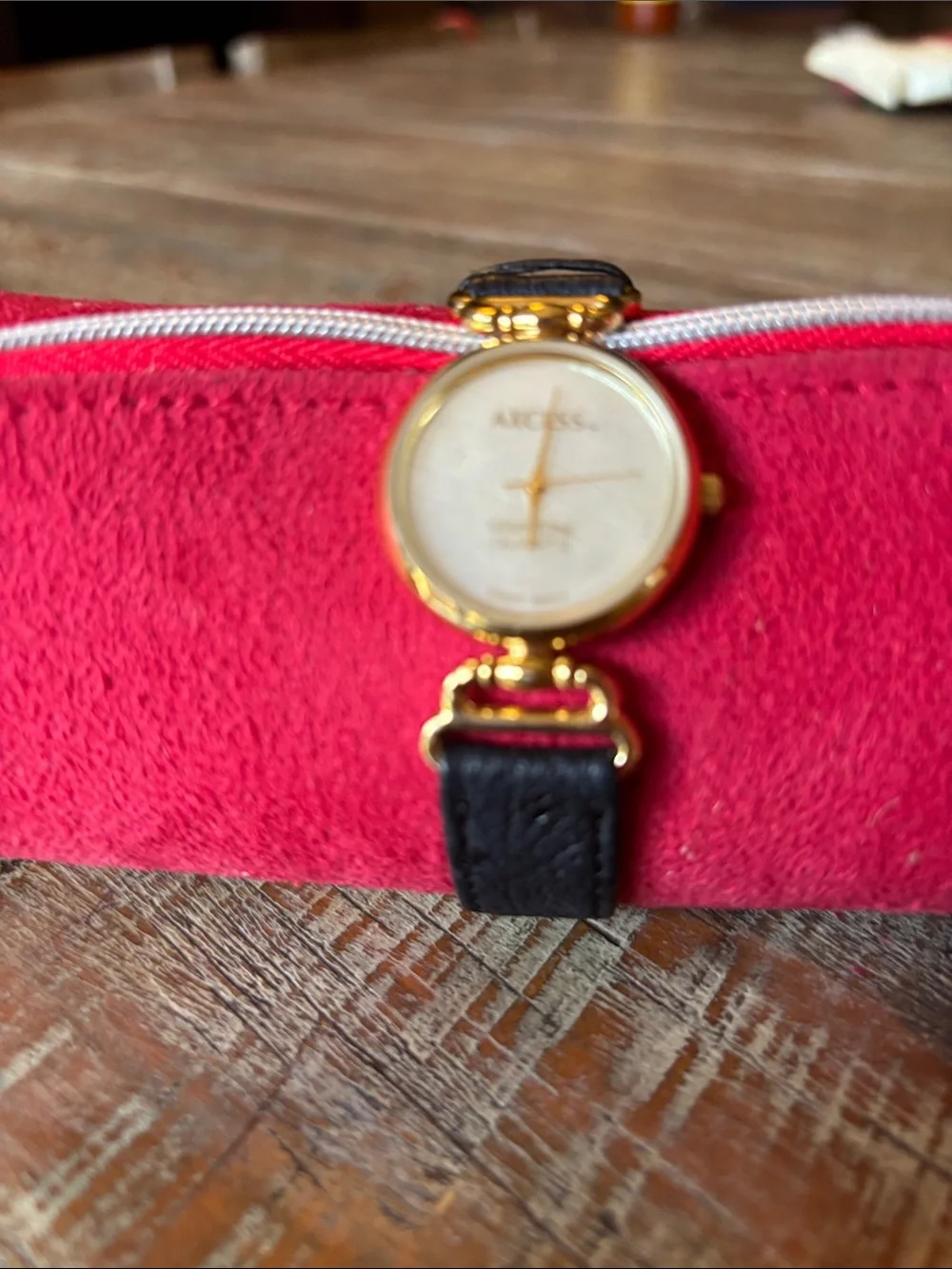 Axcess Gold Tone Case Black Strap Watch with Mother-of-Pearl Dial